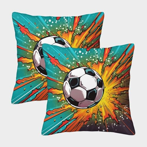 LeHuaiMa Football Kissenbezug 2er Set Kissenbezüge Wohnzimmer Kissenhülle Couchkissen Waschbar Kopfkissenbezug Für Sofa Schlafzimmer Couch Outdoor Dekokissen 45x45cm