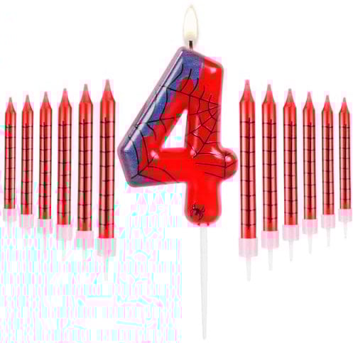 URAQT Geburtstagskerzen Zahlen, 3D Spinnendesign Geburtstag Zahl Kerzen, Lange Rot Geburtstagskerzen, Tortendeko kerze Kuchendeko geburtstagskerze 4