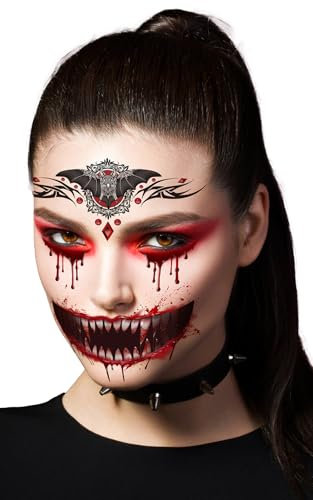 FIESTAS GUIRCA | Tatuaje Cara Vampiro Multicolor (30x13 cm) - Maquillaje y FX para Halloween, Carnaval y Fiestas de Disfraces - Ideal para Adultos y Niños- Multicolor