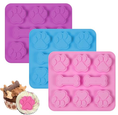 3 Pcs Silicone Chocolate Moulds, 3D Paw Ice Cube Mould, Dog Paw and Bone Molds Set Reusable Non-Stick Cake Jelly Moulds for Cake, Candy, Jelly, Ice Cube, Pet Treats Toys