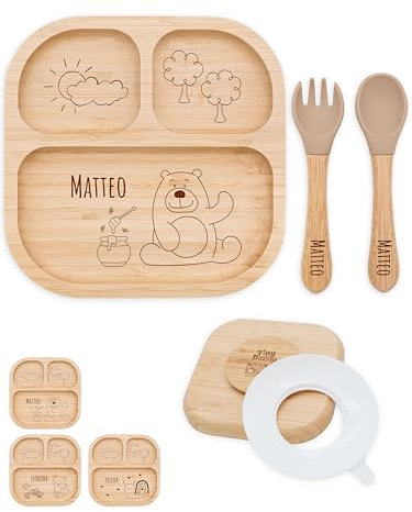 Bärenfreunde® - Personalisierter Teller mit Saugnapf - Praktisches Beikost Zubehör mit Namen - Baby Teller Rutschfest - Personalisierte Geschenke (Bär Honig)