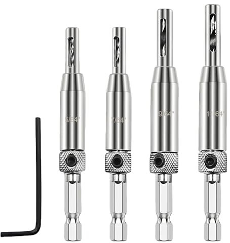 4 Pcs Self-Centering Drill Bit Set with Hex Shank Center Drill Bits for Window Cabinet Wood Door Woodworking Cabinet Drawer (5/64, 7/64, 9/64, 11/64)
