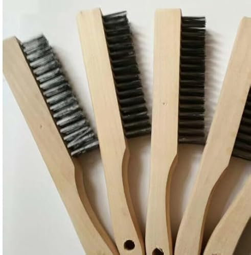 FUNSUEI 12-tlg Drahtbürste mit Holzgriff, 4-reihig, 240 mm Lang Metallbürste Handdrahtbürste Stahlbürste für Metall, Holz, Grill