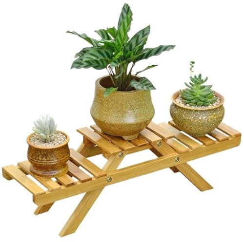 BOGAZY Blumenregal Indoor Blumentreppen Bambus-Pflanzenständer, 2 Etagen, Sukkulentenständer, Tisch-Pflanzenhalter Für Das Heimbüro Indoor Pflanzenregal