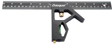 Dasqua Kombinationswinkel 300 mm, Try Square Universalwinkel mit Wasserwaage, Winkelmesser aus Edelstahl 45/90/135 Grad Messwerkzeug