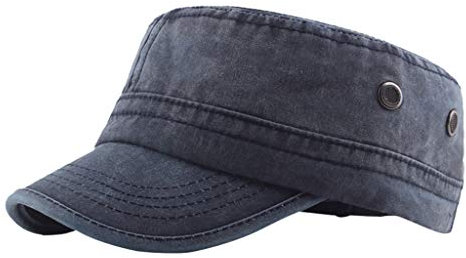 Flat Top Cap Herren Single Pure Color Cotton Plate Curved Brim Cap Hat Schirmmütze Damen Mütze (Navy, One Size)