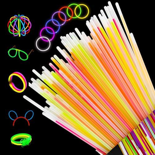 Cpeelsdo Knicklichter Party-Set für Kinder – 100 Leuchtstäbe mit 122 Verbindern, 7 Farben – Neon Knicklichter für Halloween, Partys, Festivals, Hochzeiten & Weihnachten