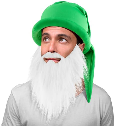 Geyoga Zwergenmütze mit Bart Karneval Hut Zwerg Zipfelmütze Wichtelmütze Elfenmütze Lustige Zwerge Kostüm Accessoires für Fasching Karneval Umzug Verkleidung Cosplay Party Damen Herren(Grün)
