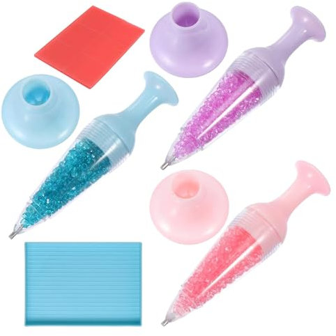 Diamond Art Pen, 3pcs Refillable Diamond Painti-ng Pens, Diamond Painti-ng Flower Pot Shape Point Drill Pen, Diamond Art Bead Dispenser Pen With Gem Tray And Glue Clay, Nail Art Painting Accessories