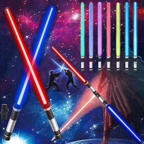 2 Stück Laserschwert Kinder,Duell Lichtschwerter,2 in 1 Lichtschwert,Doppelklingen Laserschwert,Lichtschwerter mit Licht und Sound,Star Wars Lichtschwert,Cosplay Spielzeug für Kinder Geschenk