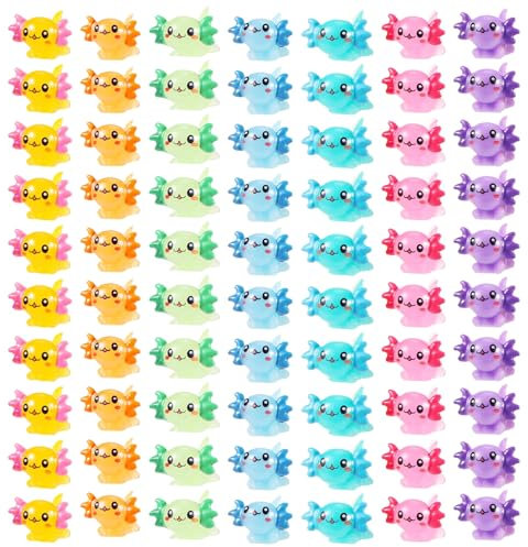 GlamRays 70 Stück Mini Resin Axolotl, Tiny Axolotl Miniatur Figuren Spielzeug Mini Axolotl Charme Verzierung für Feengarten Landschaft Aquarium Geburtstag Weihnachts Party Dekoration