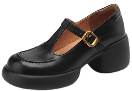 Mocasines de Mujer: Tacones Altos, Suela Blanda y Gruesos, Zapatos de Primavera/otoño con Suela Gruesa y sin Cordones,Brown-37