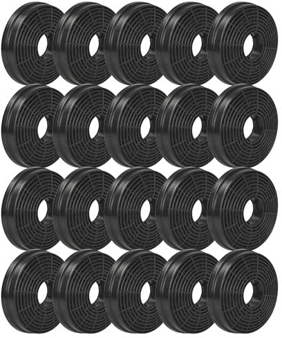 vhbw 20x Aktivkohlefilter kompatibel mit PKM 8888U, 9004T, 6004T, 6090-2H, 6090BZ, 6091H, 6091U, 8888H, 6002-2H Dunstabzugshaube - 10,5 cm