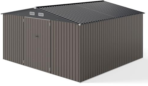 COSTWAY Gartenhaus Metall, 350 x 350 x 198 cm Gerätehaus mit Schrägdach & 4 Belüftungsöffnungen, Geräteschuppen abschließbar, Garten Metallschuppen, inkl. 2 Paar Handschuhe