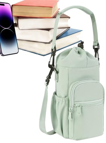 Uonguon Water Bottle Bag, Insulated Cup Holder with Pockets, 12.01x5x4.02 inches Large Capacity Adjustable Strap, Waterproof Tumbler Organizer Pouch for Gym, Workouts, Hiking and Fishing