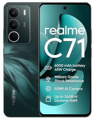 realme C71 Smartphone 6+128 GB, 6.67 HD LCD 120Hz Display, 6000mAh Battery, 45W Fast Charging, 50MP Main Camera, 4G Dual SIM Mobile Phone, Jade Green