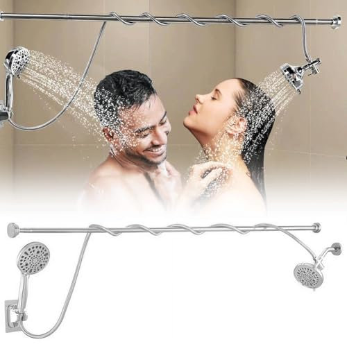 Dual Shower Head for Couples,High Pressure and Adjustable Double Shower Heads,Adjustable Tandem Shower Head with 9 Spray Modes Fit 2 Person Bathroom for Women Men,Easy to Install