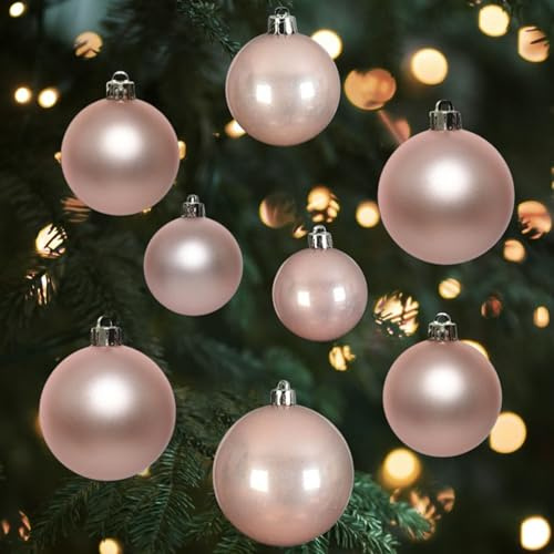30 blush pink christmas baubles - round bauble decorations - christmas tree hanging ornament - 4cm 40mm 5cm 50cmm 6cm 60mm baubles - matt & gloss finish - tree wreath garland decorations.