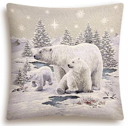 Home of Christmas Hochwertiger Gobelin Kissenhülle für Weihnachten 45x45 cm | Kissenbezug | Weihnachtskissen | Sofakissen | Wertige Dekokissen (Eisbären (mit Lurex))