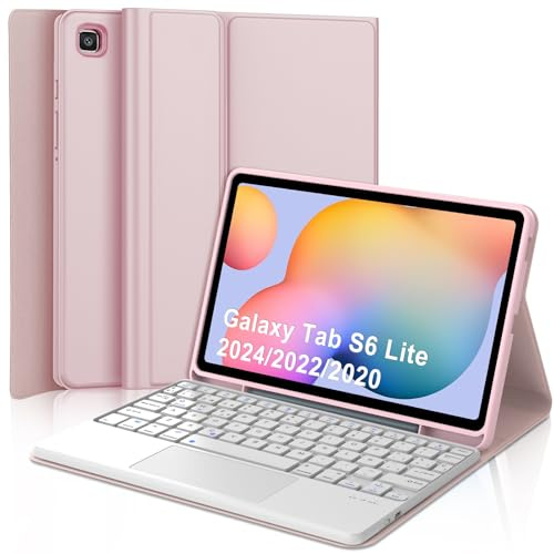 FOGARI Teclado con Trackpad para Samsung Tab S6 Lite 10.4 2024/2022 | Funda para Galaxy Tab S6 Lite con Español Ñ Bluetooth Teclado con Touchpad para Tablet Samsung Tab S6 Lite 10.4, Rosa