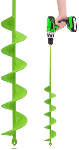 Garden Auger Drill Bit 8x60cm Extra‑long Post Hole Digger | Heavy‑duty solid‑shaft digger ideal for fencing Post Hole,bulb planting,digging fertiliser holes,green anti‑rust finish