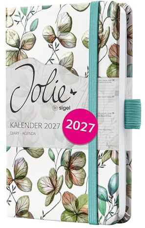 SIGEL Jolie Wochenkalender 2027 A6 türkis grün Hardcover | 7J362, Mit Gummiband, Stiftschlaufe, Einstecktasche, 174 Seiten, vegan, Buchkalender, Taschenkalender