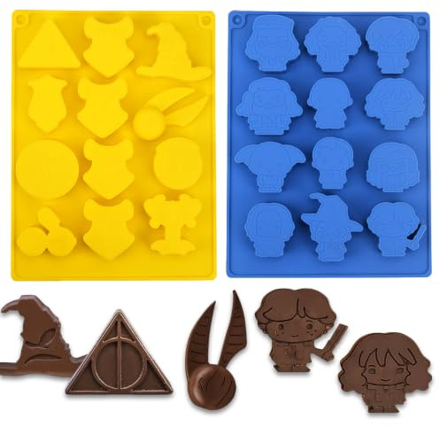 pelriox 2 Pièces Moule Silicone Chocolat Harry, Moule Silicone Harry, Thème Magique, Silicone Inerte pour Aliments, Réutilisable, Facile à Démouler – Idéal pour Noël, Pralines & Décoration de Fête