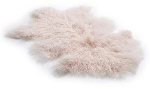 Tibetan Sheepskin Rug 90cm – 100% Genuine White Tibetan Lambskin Pelt with Soft Curly Wool – Fluffy, Warm, Breathable and Luxurious Throw for Living Room, Bedroom, Sofa, Chair - Baby Pink