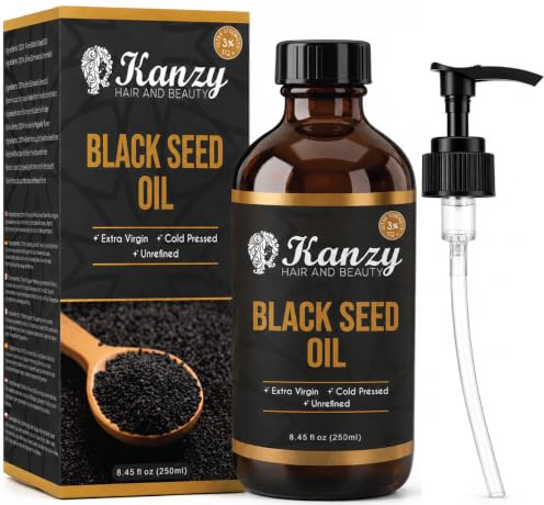 Kanzy Black Seed Oil, Cold Pressed 250ml | Pure Nigella Sativa Black Cumin Seed Oil, Unrefined Natural Massage Oil for Body, Skin, Hair and Scalp Care
