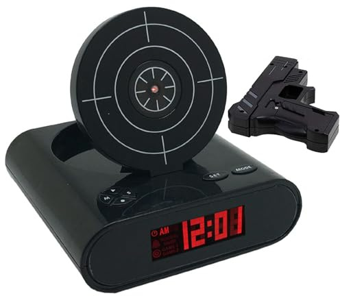 Zielfernrohr-Wecker mit Pistolen-Display, LED-Anzeige, 2 Alarmmodi, Klingelton-Personalisierung, für Zuhause, Büro, Wohnzimmer (schwarz)