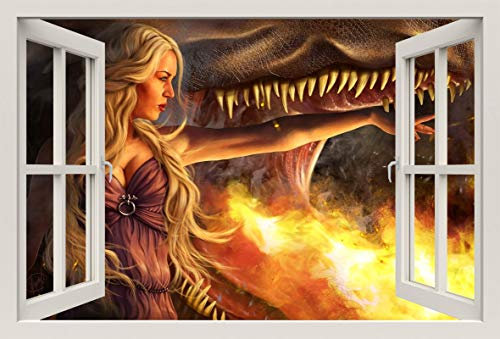 Unified Distribution Game of Thrones - Daenerys Targaryen Drachen - Wandtattoo mit 3D Effekt, Aufkleber für Wände und Türen Größe: 92x61 cm, Stil: Fenster