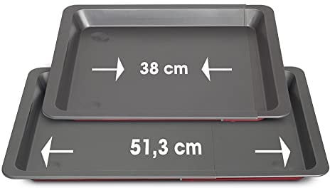 Guardini, Plaque à pâtisserie rectangulaire extensible 33x38/51 cm, Acier avec revêtement antiadhésif, Rouge et Gris, Fabriqué en Italie, Ligne Rossana