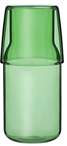 Sizikato 15 Oz Clear Green Glass Bedside Night Water Carafe with Tumbler Glass.