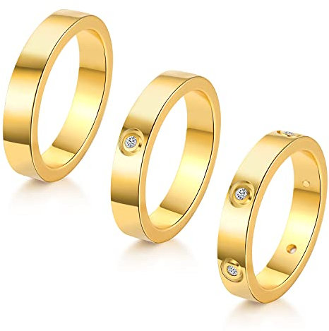 FUNEIA 3 Stück 14 Karat vergoldete Stapelringe für Frauen Größe 5 bis Größe 10 Gold Silber Liebe Freundschaft Ring Zirkonia Versprechen Hochzeit Band Ring Geburtstag Schmuck Geschenke für Sie, 9,