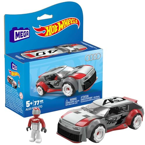 Hot Wheels Coffret Construction Voiture De Course Audi Rs Gto Concept Avec Détails Authentiques, Incluant 1 Figurine Pilote, 77 Pièces, Gris, À Collectionner Jouet Enfant, Dès 5 Ans, HKF94