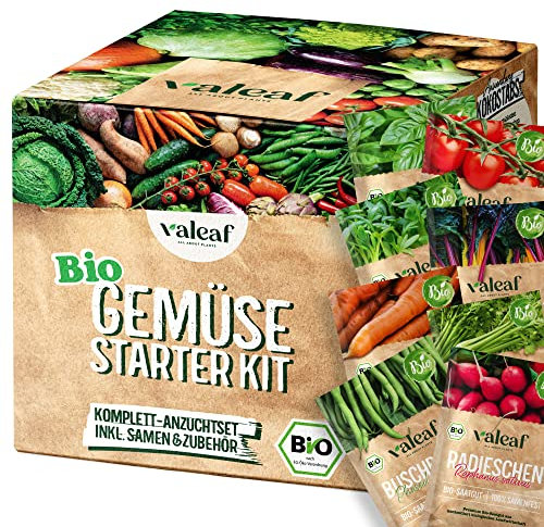 valeaf BIO Gemüse Starter Set I Gemüse Samen Anzuchtset zum Gemüse züchten I Mini Gemüseset m. Bio Gemüsesamen I Saat Gemüse Anzucht I Pflanzset buntes Gemüse I Gemüse Samen (BIO Gemüse Starter Kit)
