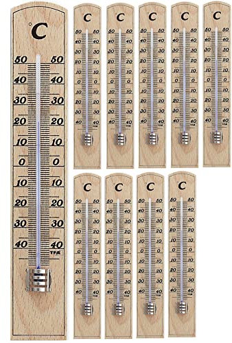 TFA Dostmann 12.1004 Analoges Innenthermometer, hohe Genauigkeit, aus massiven Buchenholz, 10er Set