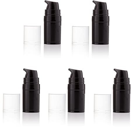 Airless Pump Bottles Pack of 5 empty Plastic Pump Travel Bottle Lotion Dispenser foundation cream gel cosmetics (Black 5ml)