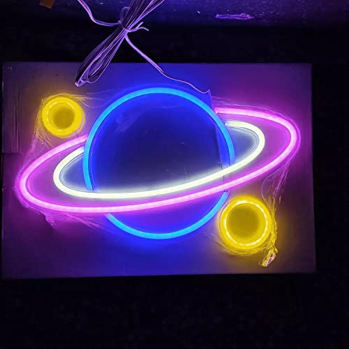 Planet mit Monden Neonlicht LED Neon Schild Licht Lampe Leuchte Kunst Party Wand Dekoration Weihnachten Nachtlicht Gaming Setup Streamer Hintergrund Beleuchtung dekorative Wandleuchte Astronaut Space