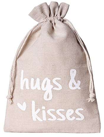 3 Geschenksäckchen - Leinensäckchen mit Text, Geburtstag, Hochzeit, Weihnachten, Geschenkverpackung für viele Anlässe - 30x20 cm - (Huggs & Kisses)