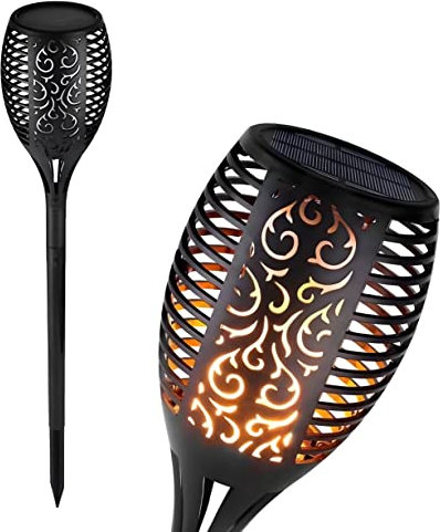 Essentials2publik Pack of 2 Waterproof Solar 96 LED Powered Firefly Torch Landscape Lights- Flame Effect for Garden Yard Patio Pathway-Flickering Dancing Driveway Decorative Torch