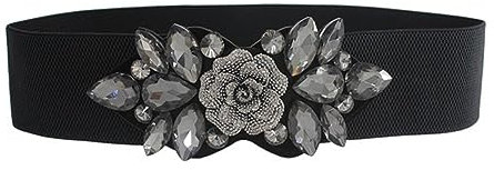 Oyccen Strass Elastischer Gürtel für Damen Kleid Dekoration Gürtel Stretch Breite Taillegürtel