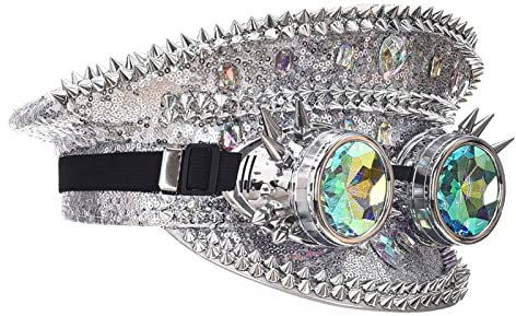 Mützen & Caps Für Herren Damen Pailletten-Zylinder im Nachtclub-Stil für Männer und Frauen, Jazz-Hüte, Bühnentanz, Performance-Hüte Handschuh Set (Silver, One Size)