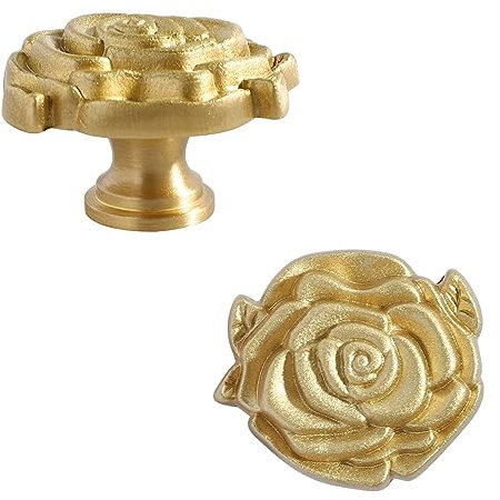 2 Stück Rosette Gold möbelknöpfe, Gebürstetes Messing Griffe, Goldene Rundknopf, Schrankgriffe Mit Schrauben, Küchengriffe Schrank Knöpfe, Schrank Einlochgriff, Für Kleiderschrank, Kommoden, Schublade