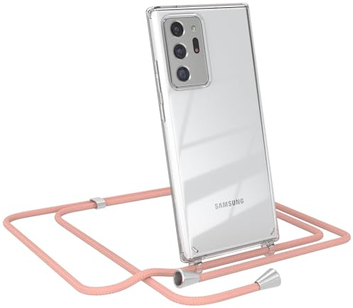 EAZY CASE - Smartphone Necklace - kompatibel mit Samsung Galaxy Note 20 Ultra/Note 20 Ultra 5G, Crossbody Bag, Handyhülle zum Umhängeband Kordel in komplett Alt Rosa mit Endstücken in Silber