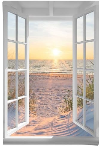 REINDERS Poster, Sonnenuntergang durch das Fenster, Hobbyraum, Poster, Wanddeko, Room Decor, 150 gr. glänzend Bilderdruckpapier, Beige, 91,5x61cm