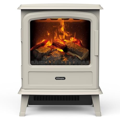Dimplex Evandale Optimyst Electric Stove, Pebble Grey Free Standing Stove with 3D Flame and Smoke Effect, 2kW Adjustable Fan Heater, Thermostat, Log Bed and Remote Control