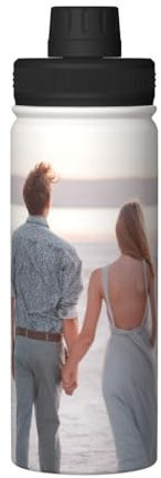 Bouteille d'Eau Personnalisée en Acier Inoxydable - Texte du Nom, Photo et Visage - Isotherme à Double Paroi - Cadeau pour Homme et Femme