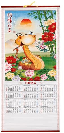 SEWACC 2025 Chinesische Wandkalender Jahr Der Schlange Mondkalender Chinesischer Tierkreiszeichen-Schlange-Hängekalender 2025 Jährlicher Fengshui-Kalender Aus Rattanimitation A