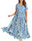 YESNO Women Dress Summer Casual Plus Size Maxi Dresses Bohemian Floral Short Sleeve Long Dress/Pockets 3XL EJFUK CR415